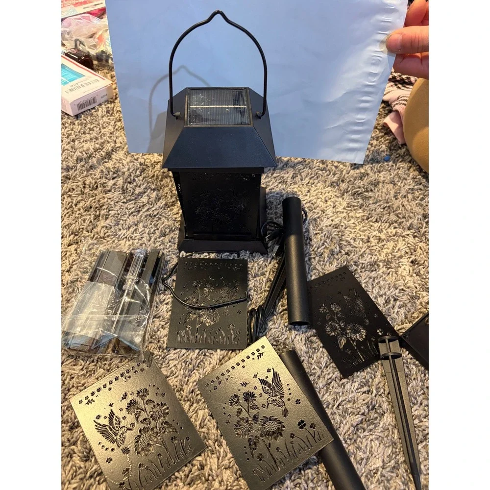 2 Pack Solar Outdoor Lanterns Hummingbird Sunflower Garden Pathway Lights Black